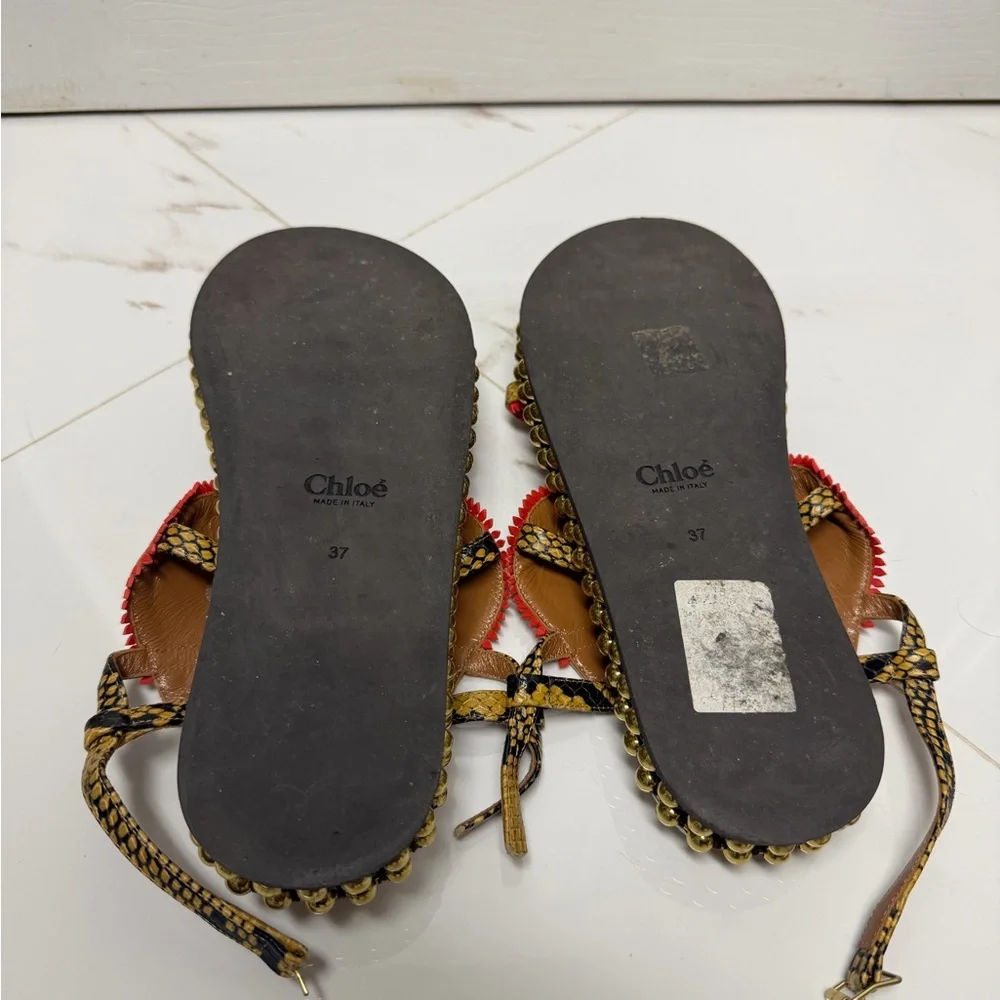 Chloe Multicolor Python Embossed Leather Platform Slingback Sandals - Picture 3 of 3